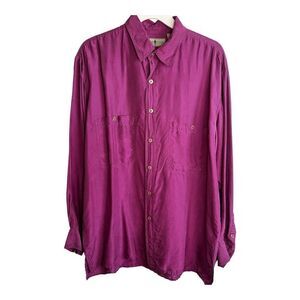 Robert Stock Men’s Burgundy Silk Button Down Shirt Size M